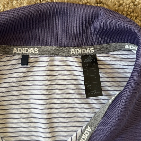 Adidas White & Purple Striped Golf Polo - Picture 4 of 4